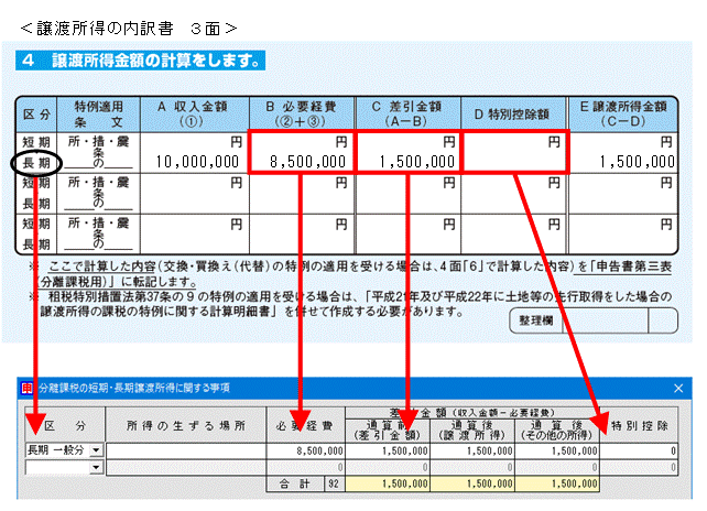 Q．土地建物等の譲渡所得がある場合の申告書作成方法